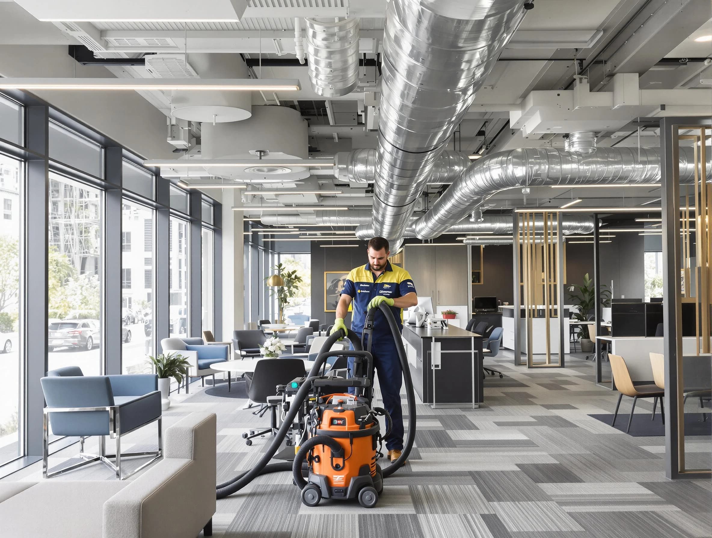 Holt Air Duct Cleaning team performing thorough commercial duct cleaning at a Holt business center