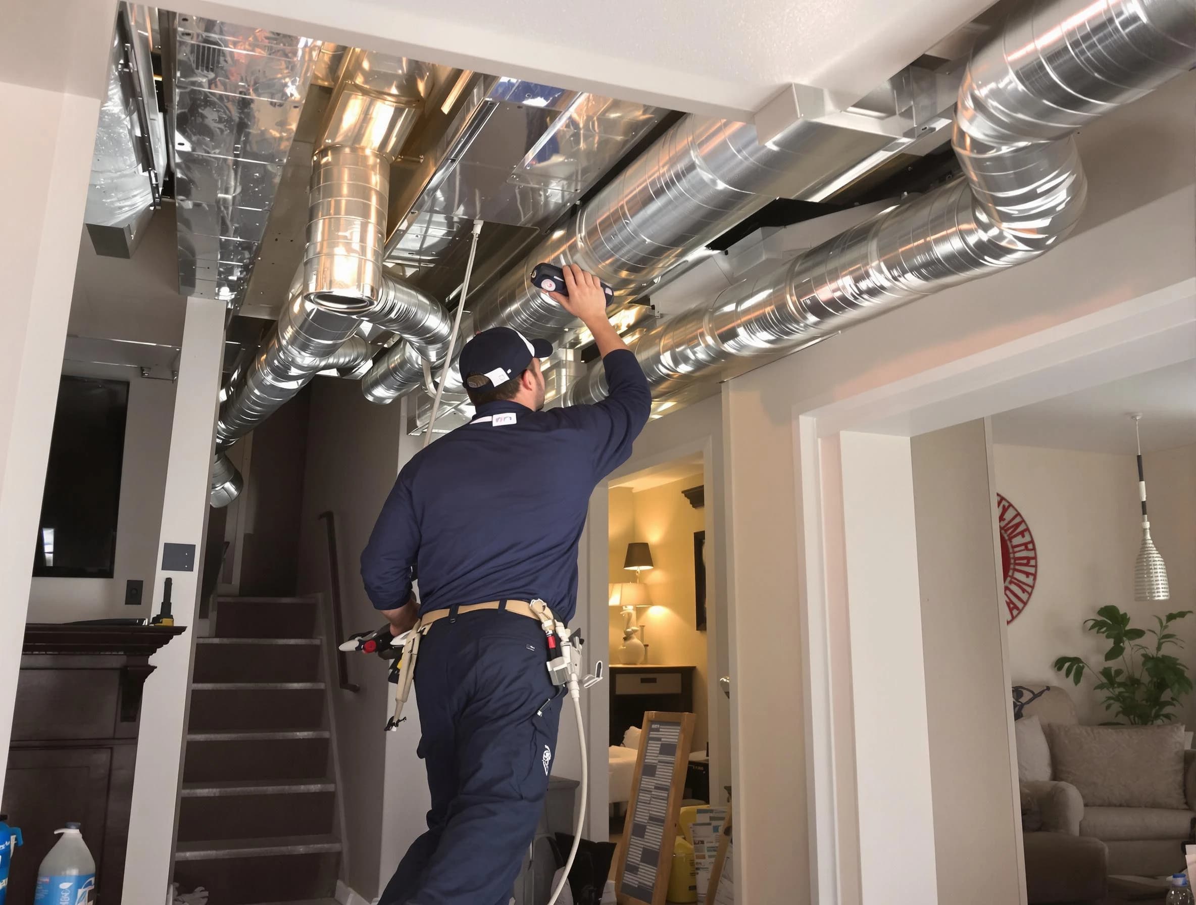 Holt Air Duct Cleaning expert performing specialized duct cleaning in a mobile home in Holt