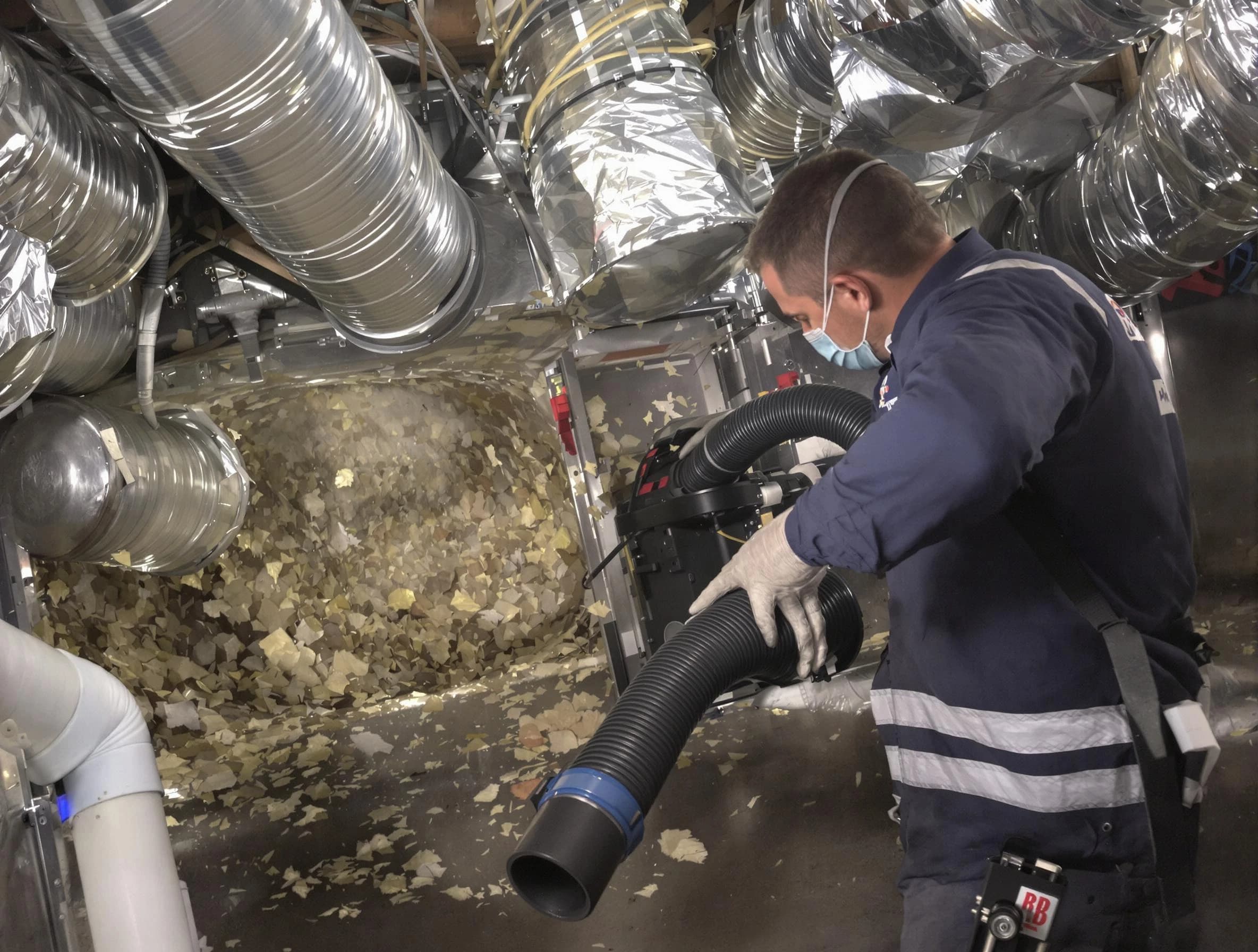 Holt Air Duct Cleaning specialist operating negative pressure cleaning equipment for thorough duct maintenance in Holt